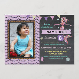 Invitación a Purpurina morado de foto de fiesta de