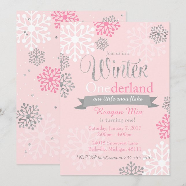 Invitación a Purpurina  Onederland Pink Silver (Anverso / Reverso)