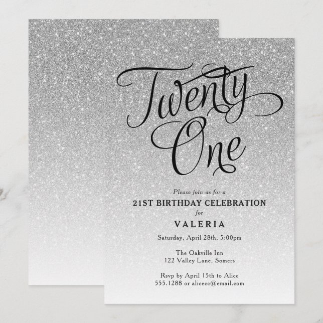 Invitación a Purpurina plateado por cumpleaños núm (Anverso / Reverso)