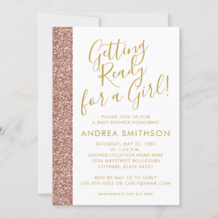 Invitación a Purpurina Rosa de oro de Baby Shower 