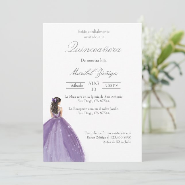 Invitación a Quinceanera (Anverso de pie)
