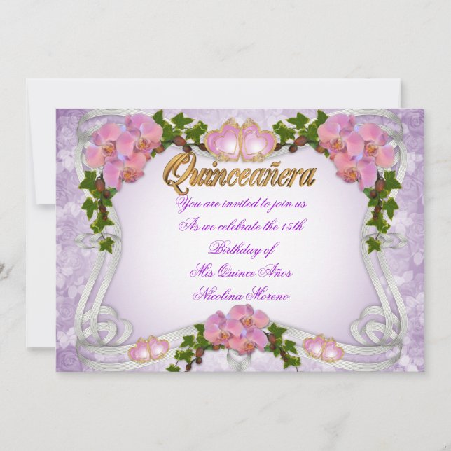 Invitación a Quinceanera 15º cumpleaños elegante (Anverso)
