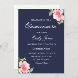 Invitación a Quinceanera Azul de la Marina de Flor