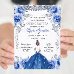 Invitación a Quinceanera Azul de la Marina Plata<br><div class="desc">Flores Azules de Marina Invitación Quinceanera Plata Quinceanera Mis Quince Anos,  Cumpleaños 15,  Invitación Quinceanera de la Marina,  Flores Azules,  Corona Mis Quince Anos</div>