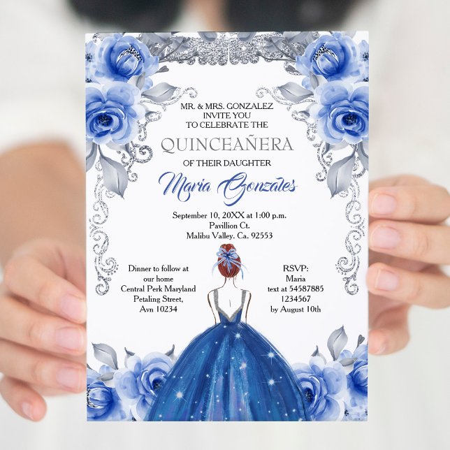 Invitación a Quinceanera Azul de la Marina Plata (Subido por el creador)