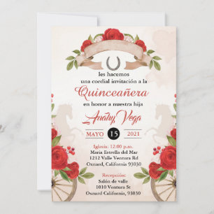 Invitación a Quinceanera Charro/Huapango, rosas ro