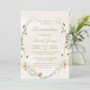 Invitación a Quinceanera con beige dorado