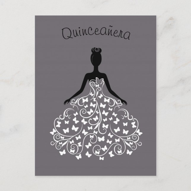 Invitación a Quinceanera con broca de mariposa neg (Anverso)