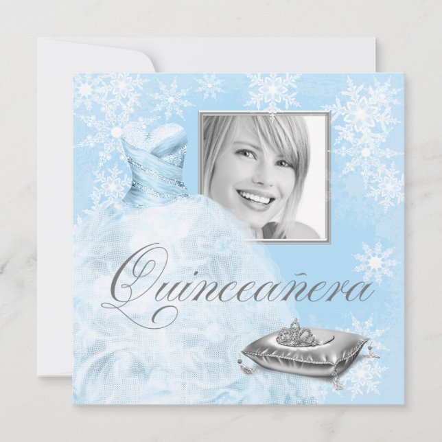 Invitación a Quinceanera con copo de nieve azul in (Anverso)