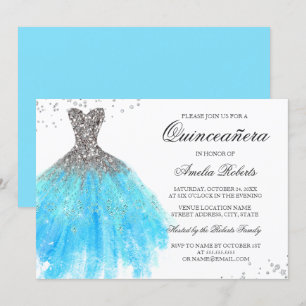 Invitación a Quinceanera con el vestido azul