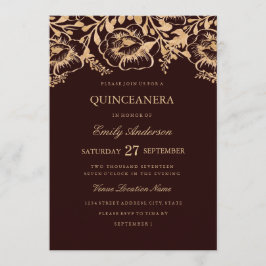Invitación a Quinceanera con flores de borgoña de