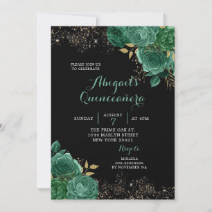 Invitación a Quinceañera con flores de esmeralda v