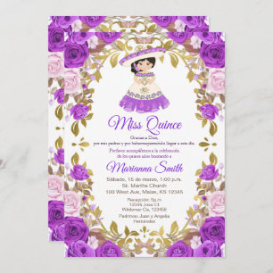 Invitación a Quinceanera con flores moradas