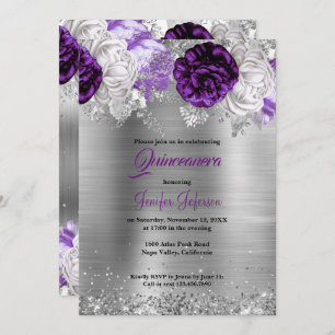 Invitación a Quinceanera con flores moradas