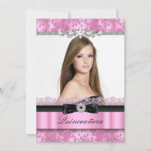 Invitación a Quinceanera con foto de encaje rosa y