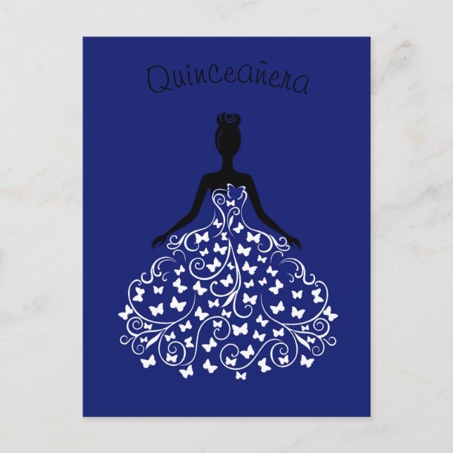 Invitación a Quinceanera con mariposa azul real (Anverso)
