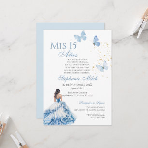 Invitación a Quinceanera con mariposa floral azul