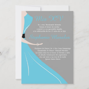 Invitación a Quinceanera con silueta de vestir ver