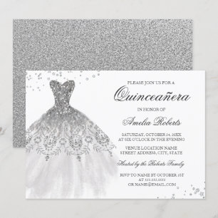 Invitación a Quinceanera con traje de aguja platea