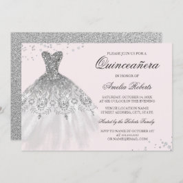 Invitación a Quinceanera con traje de aguja rosado