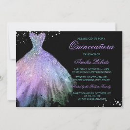 Invitación a Quinceanera con traje de chispa verde