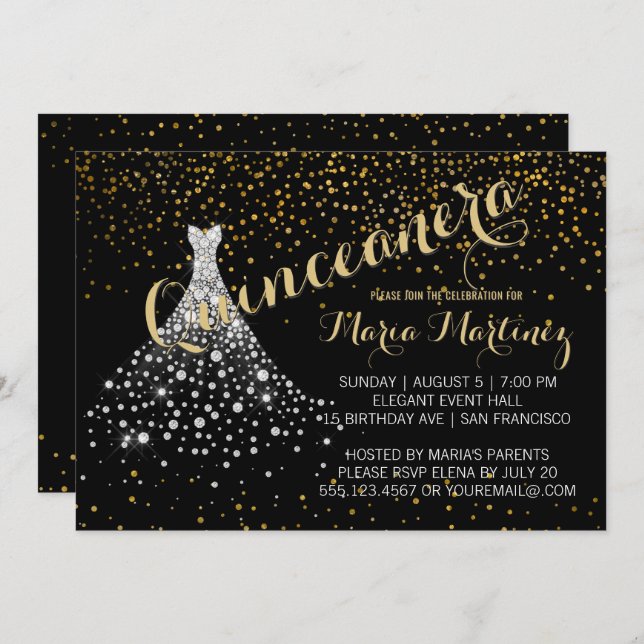 Invitación a Quinceanera con traje de diamante de 