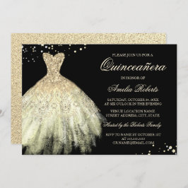 Invitación a Quinceanera con traje de esparkle de 