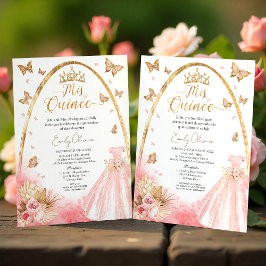 Invitación a Quinceanera con traje de Rubor rosa b