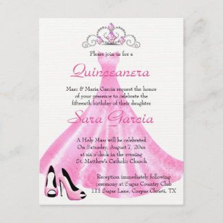 Invitación a Quinceanera con traje rosa