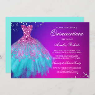 Invitación a Quinceanera con un vestido de chispa
