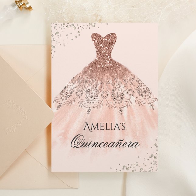 Invitación a Quinceanera con un vestido de Rosa do (Subido por el creador)