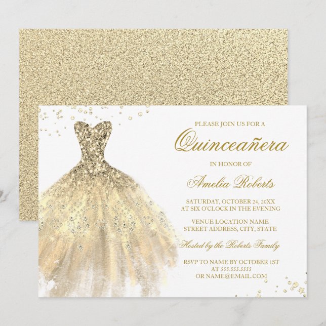 Invitación a Quinceanera con vestido de gafas de o (Anverso / Reverso)