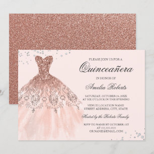 Invitación a Quinceanera con vestido de piel de or
