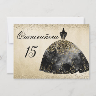 Invitación a Quinceanera con vestido negro de Reli