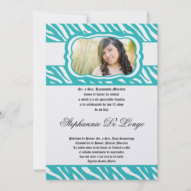 Invitación a Quinceanera de 5x7 Verde azulado de p (Anverso)