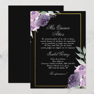Invitación a Quinceanera de Black Purple Flower