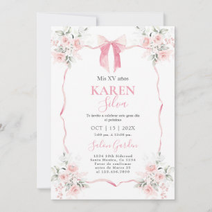 Invitación a Quinceanera de Bow Rosado