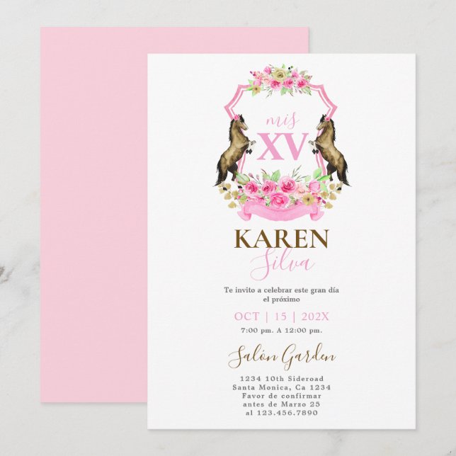 Invitación a Quinceanera de Caballos (Anverso / Reverso)