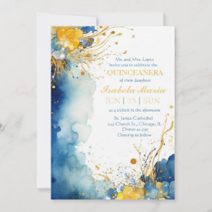 Invitación a Quinceanera de color azul y amarillo