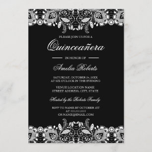 Invitación a Quinceanera de color blanco negro vin