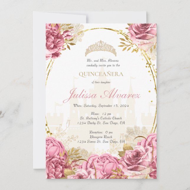 Invitación a Quinceanera de cuento de hadas con en (Anverso)