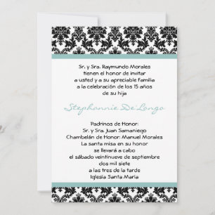 Invitación a Quinceanera de Damasco Azul 5x7