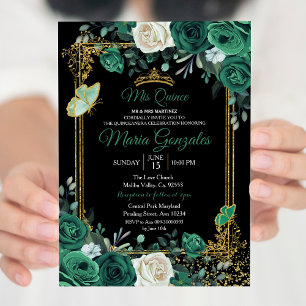 Invitación a Quinceanera de Emerald Green Charra