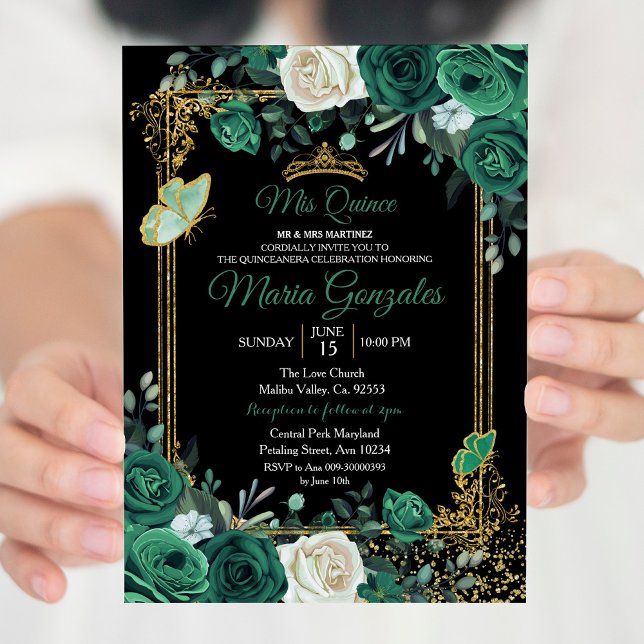 Invitación a Quinceanera de Emerald Green Charra (Subido por el creador)