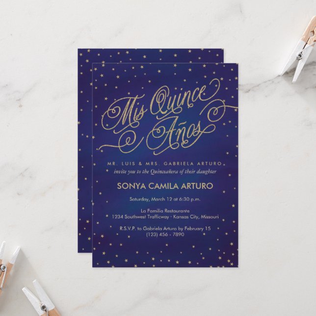 Invitación a Quinceañera de estrellas encantadas (Anverso/Reverso In Situ)