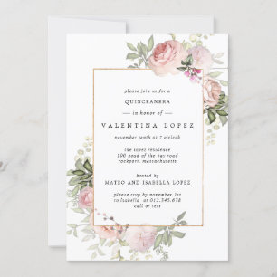 Invitación a Quinceanera de Flor Rosa Dusty