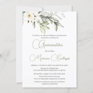 Invitación a Quinceanera de flor verde y blanca