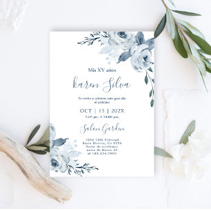 Invitación a Quinceanera de Floral Azul Dusty