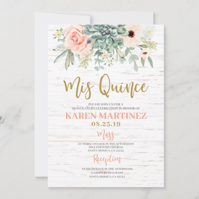 Invitación a Quinceañera de Floral Succulers (Anverso)