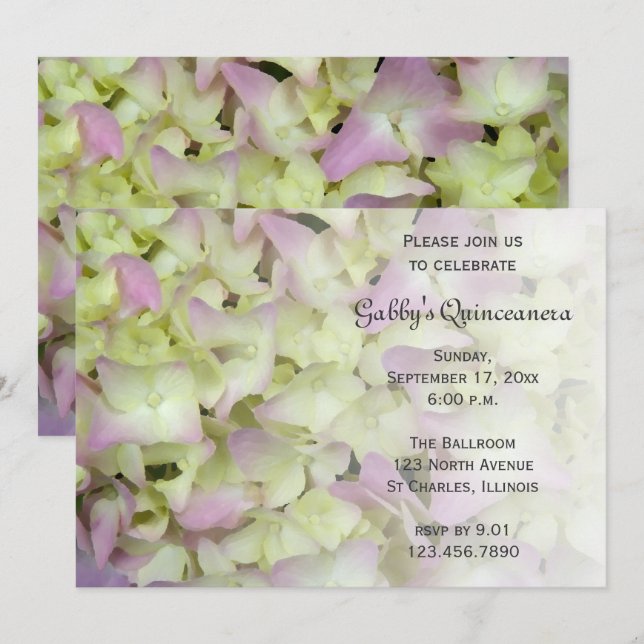 Invitación a Quinceanera de flores de hidrangea ca (Anverso / Reverso)